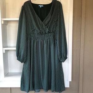 Draper James RSVP Green Polka Dot Smocked Waist Long Sleeve Midi Dress Size 1X